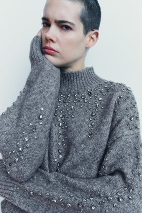 JEWEL BEADED KNIT SWEATER