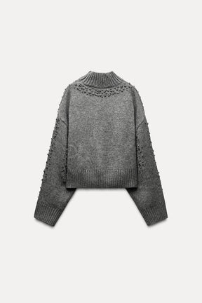 JEWEL BEADED KNIT SWEATER