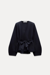 BELTED BLAZER WITH SHOULDER PADS