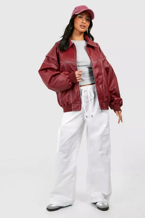 Leather Look Viral Bomber Jacket